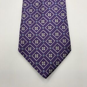 Jos A Bank Tie 61.5x4 Silk Jacquard Purple Geometric Diamond Silver Blue Italy